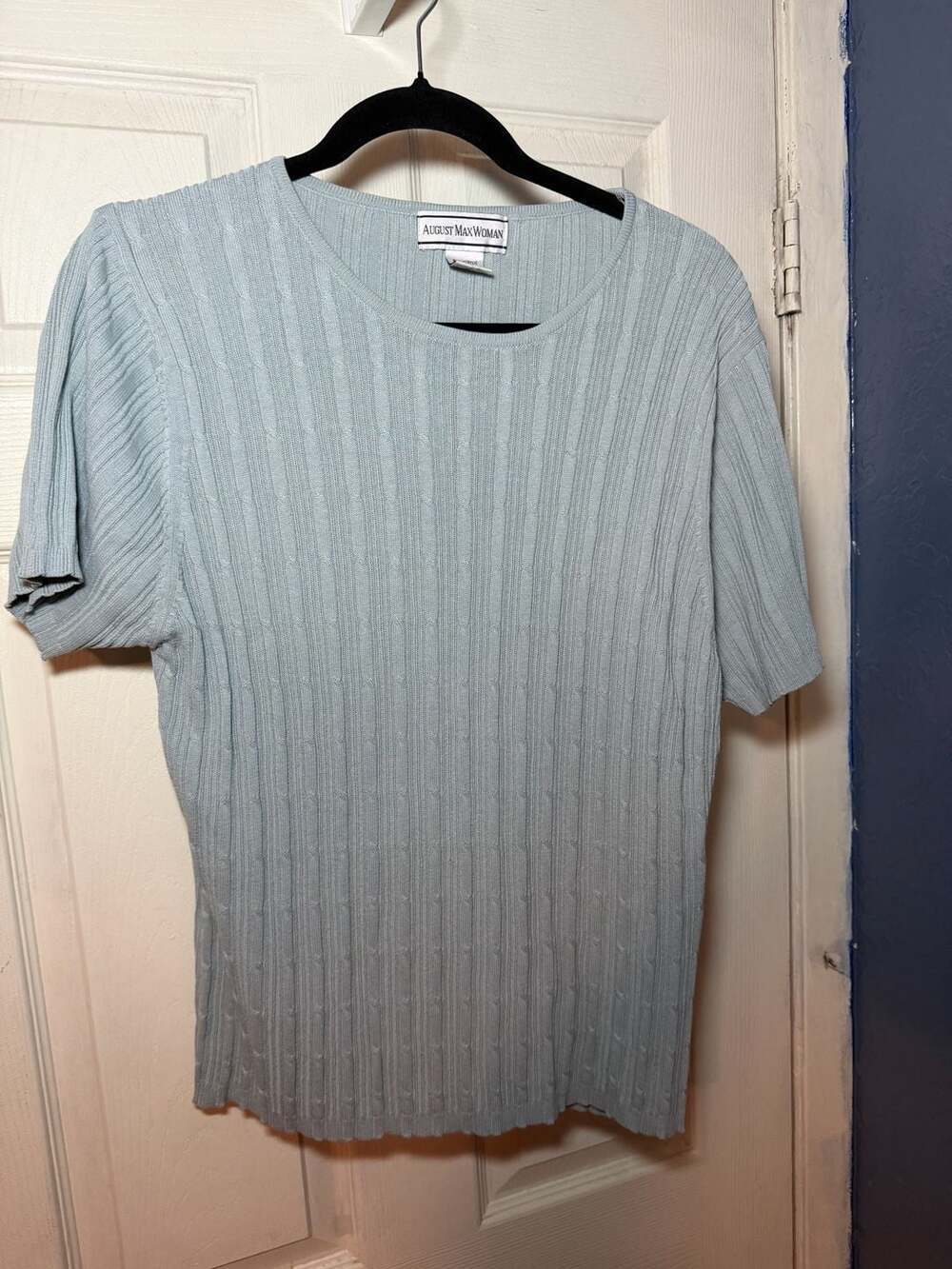 August Max Woman Light Blue Ribbed Knit Short Sleeve Sweater Size 1X